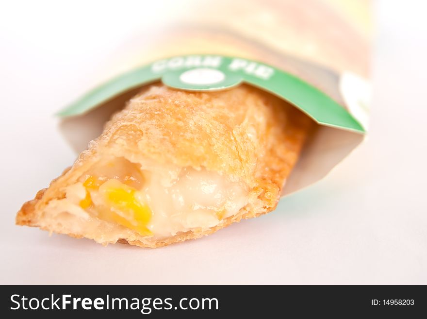 Desert, corn pie taken on white background. Desert, corn pie taken on white background