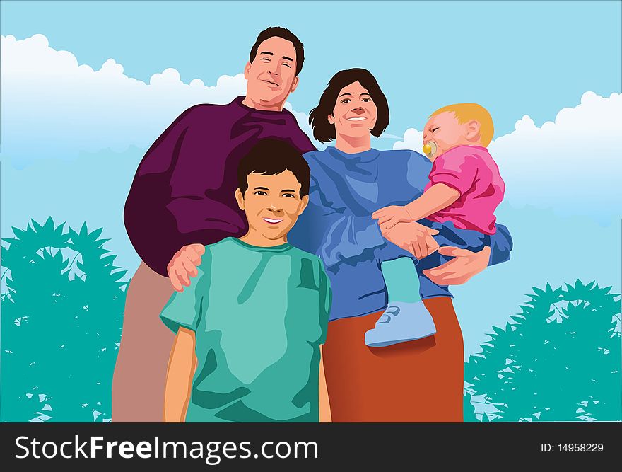 Image of a family who is holding each other with love and affection. Image of a family who is holding each other with love and affection