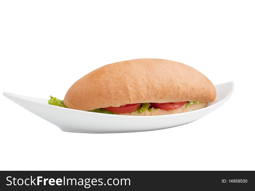 Hot dog in a plate on a white background