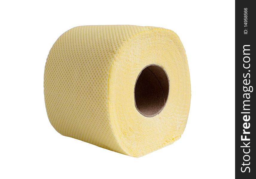 Roll of toilet paper yellow on a white background