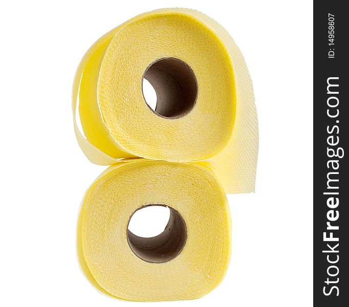 Roll of toilet paper yellow on a white background