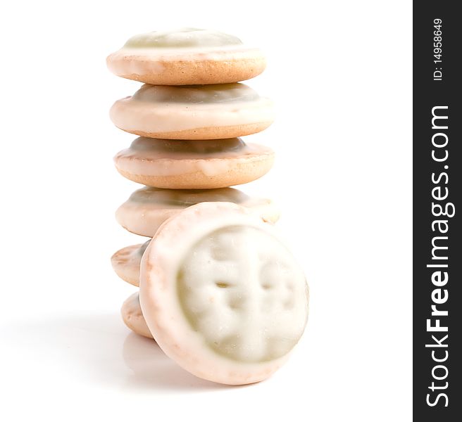 Cookies in white glaze on a white background