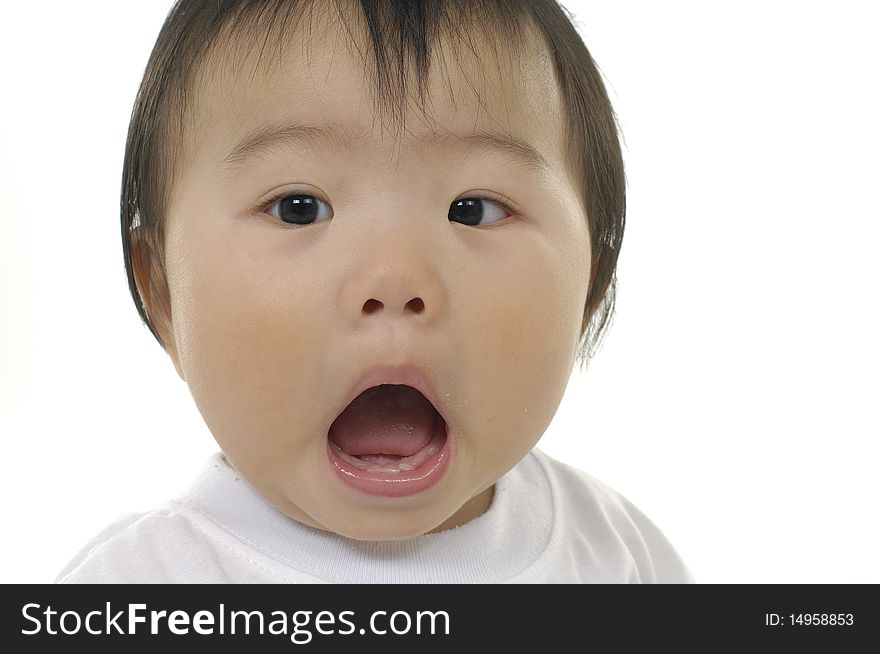close up Little asian child yawning