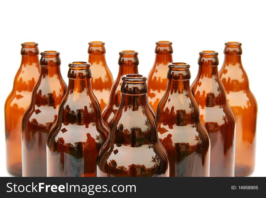 Beer bottles isolated on white background.