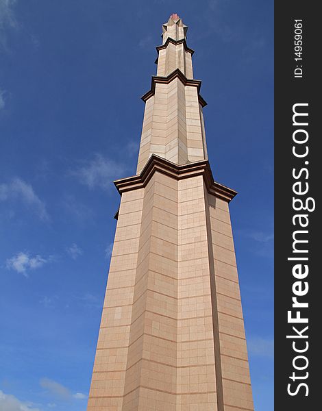 The minaret of the putrajaya mosque and blue sky. The minaret of the putrajaya mosque and blue sky