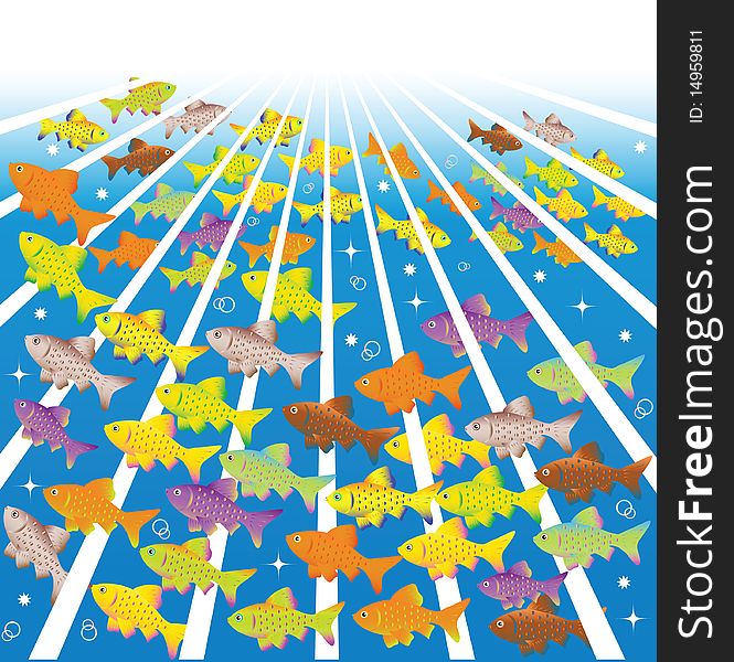 Fishes in sea depths. Vector illustration