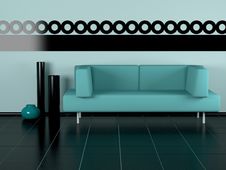 Green Sofa, Three Vases In The Room Royalty Free Stock Photos Green Sofa, Three Vases In The Room Royalty Free Stock Photos