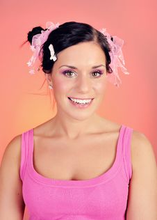 Happy Woman With Natural Make-up And Funny Hair Royalty Free Stock Photo