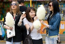 Three Girls Eating Candy Floss Stock Images Three Girls Eating Candy Floss Stock Images
