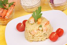 Risotto With Shrimps And Its Ingredients Royalty Free Stock Image