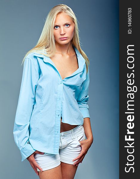 Young woman in male's shirt fashion