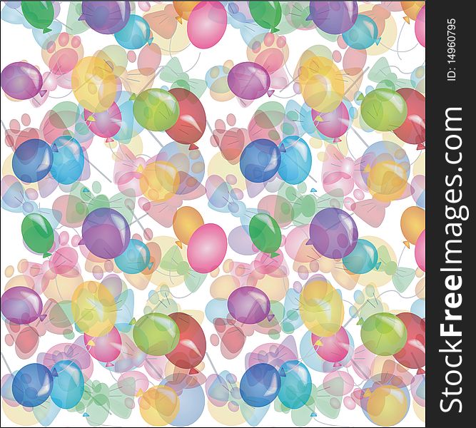 Varicolored texture with balloons, lollipops, traces and bows. Varicolored texture with balloons, lollipops, traces and bows