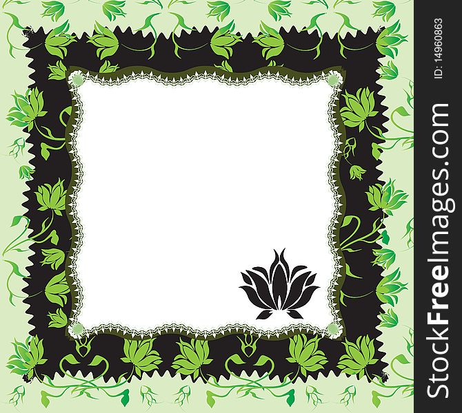 Frame with flowers in green and black. Frame with flowers in green and black