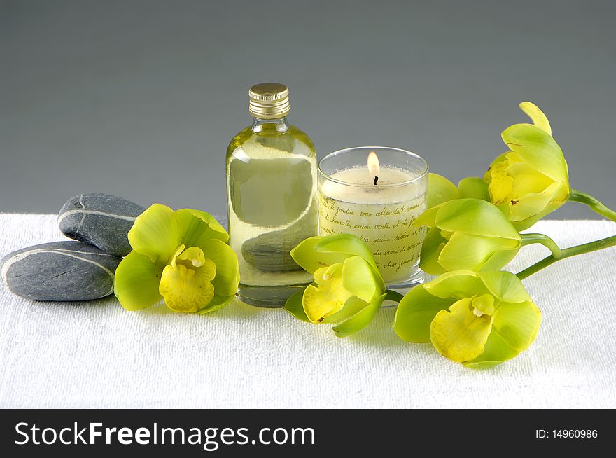 Spa treatment elements on gray background. Spa treatment elements on gray background