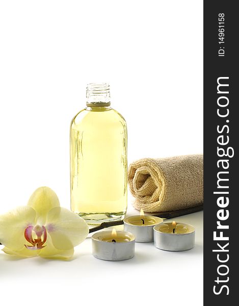 Relaxation and body treatment on white. Relaxation and body treatment on white