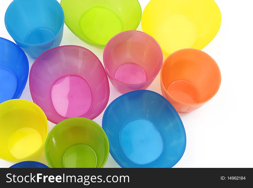 Top view of colored plastic cups. Top view of colored plastic cups.