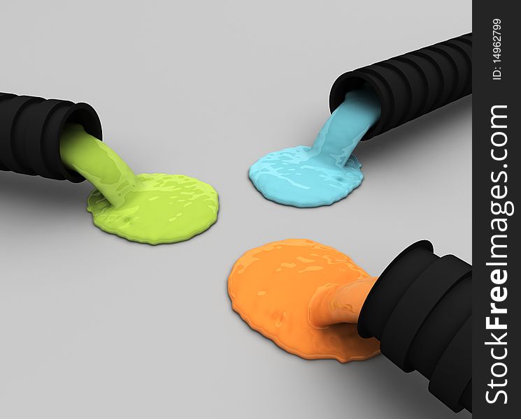 3D Render of pipes with flowing liquid from them. 3D Render of pipes with flowing liquid from them