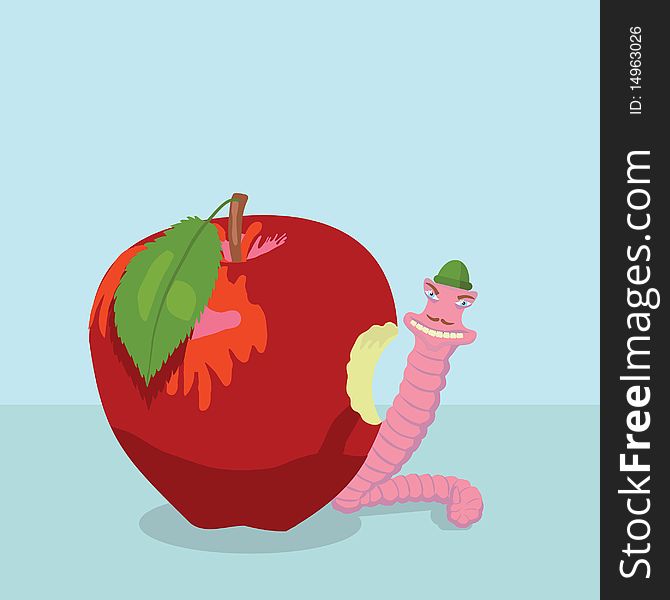 Worm with a crafty face eats an  red apple and smiling from ear to ear .All  items are on separate layers. Easy to process . Worm with a crafty face eats an  red apple and smiling from ear to ear .All  items are on separate layers. Easy to process .