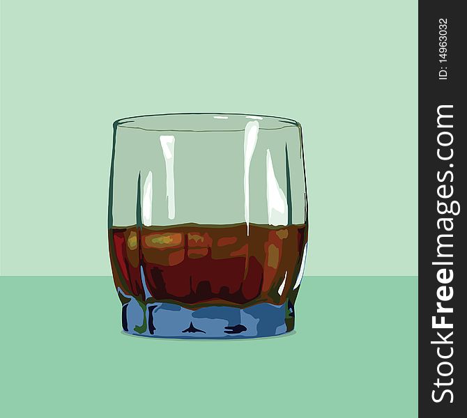 Vector image of blue glass cup filled with whiskey. All items are on individual layers.Layers are signed, the image is easy to edit. Vector image of blue glass cup filled with whiskey. All items are on individual layers.Layers are signed, the image is easy to edit.