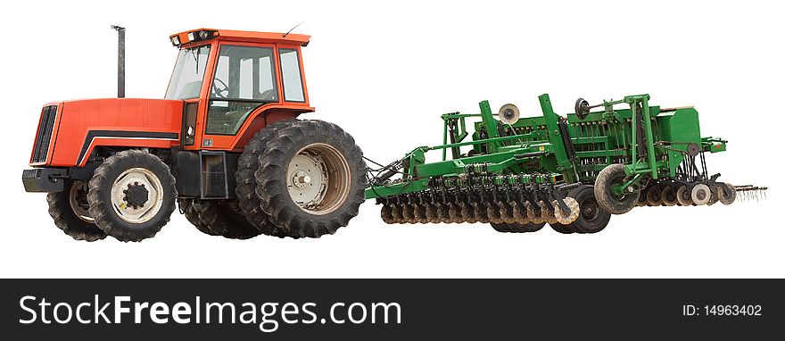 Tractor and plow isolated on a white background