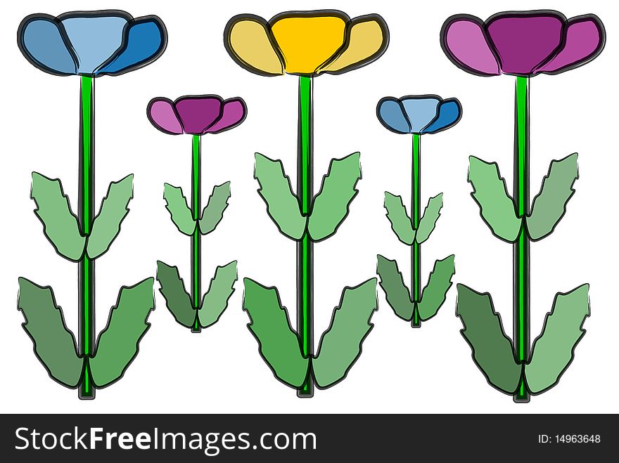 Illustration of abstract type flowers in various colours on white background. Illustration of abstract type flowers in various colours on white background.