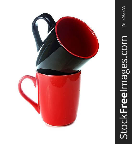 Black and red cup isolated on white background