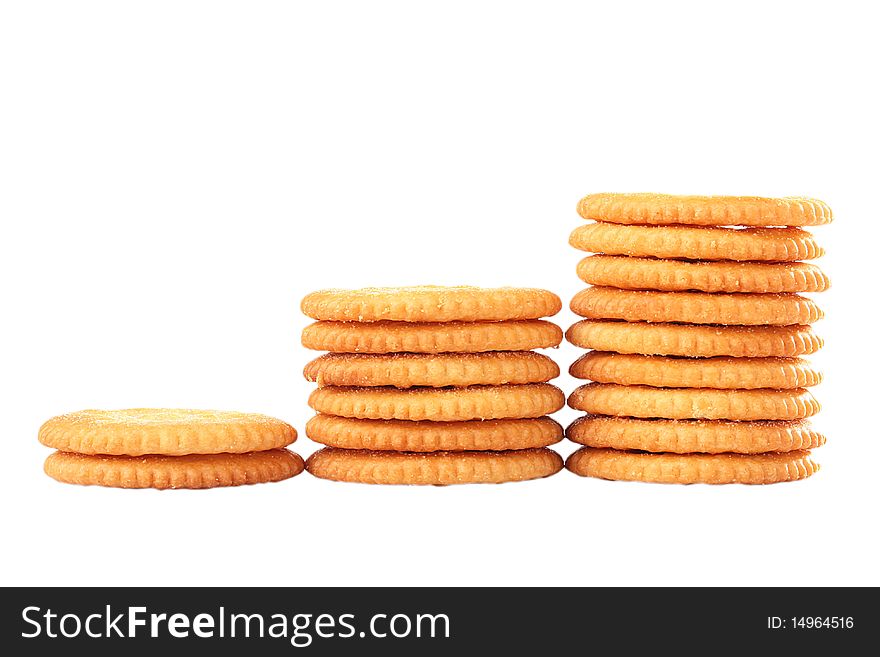 Cookies of the round form are combined by a pile, a background white.