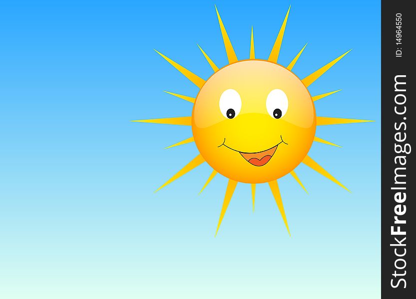Cartoon illustration of the sun over blue background