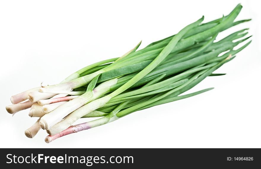 Green onions bunch on a white background