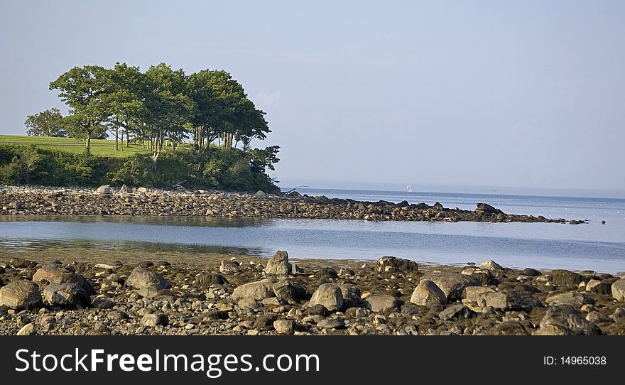 Oceanic coastline in Maine, Usa