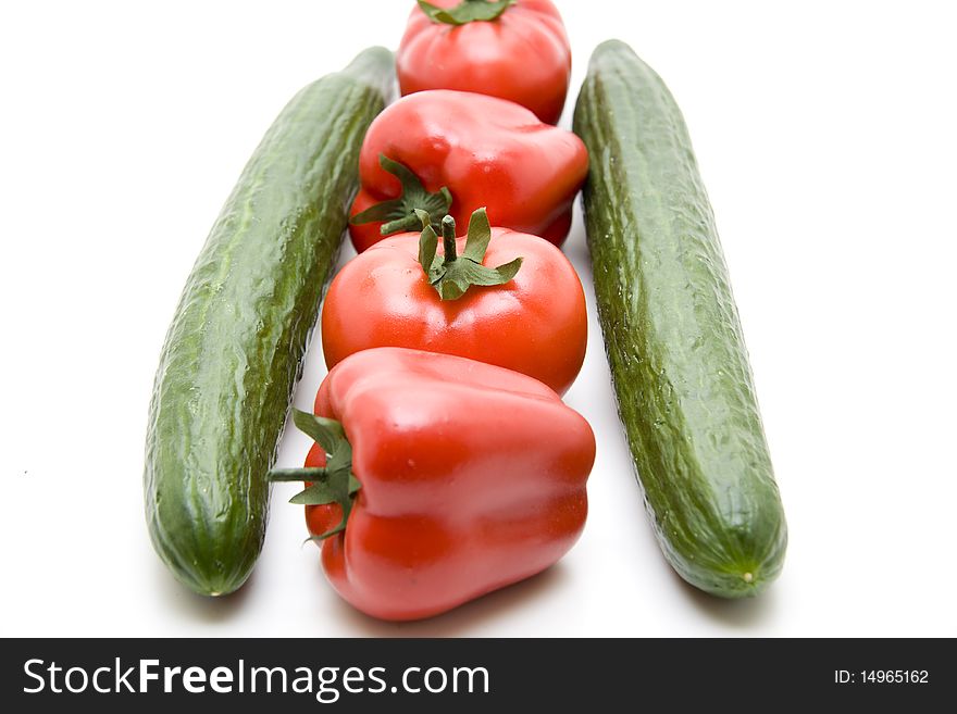 Cucumber with paprikas and tomato. Cucumber with paprikas and tomato