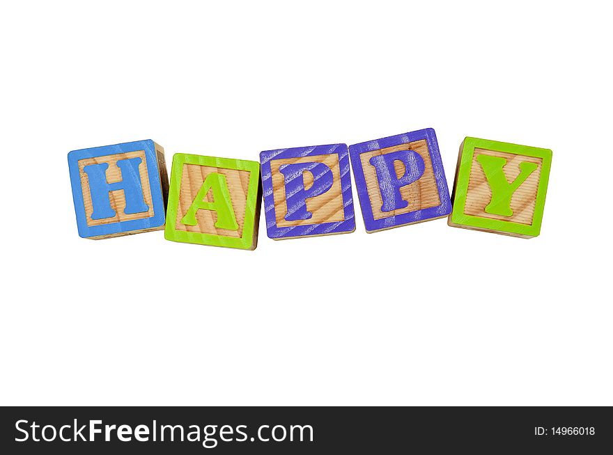 Childrens Alphabet Blocks spelling the word Happy