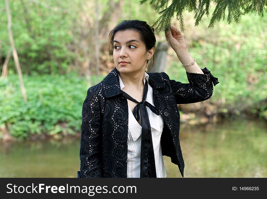 Girl walking in summer park. Girl walking in summer park