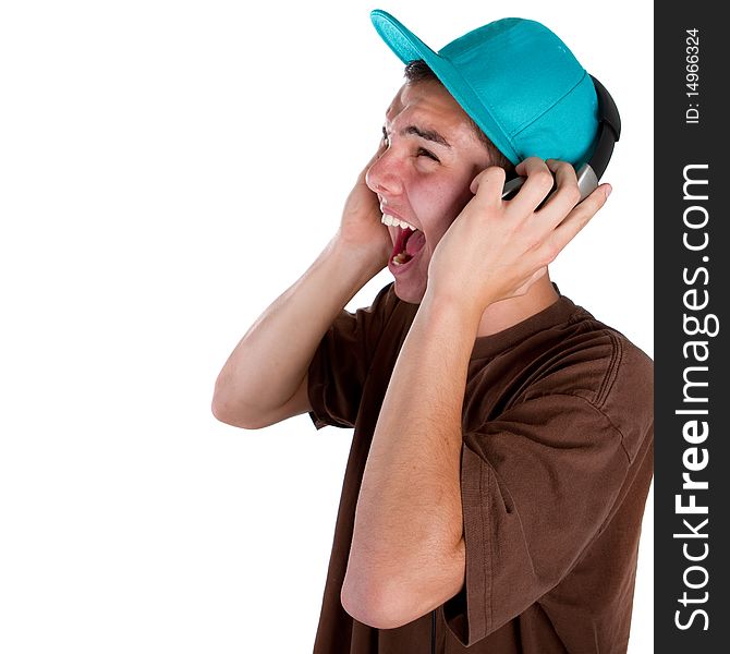 Young fresh teenager with headphones isolated over a white background. Young fresh teenager with headphones isolated over a white background.