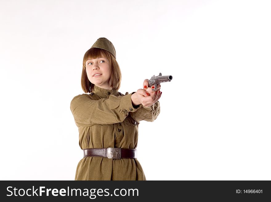 Studio portrait of a shooting soldier. Studio portrait of a shooting soldier