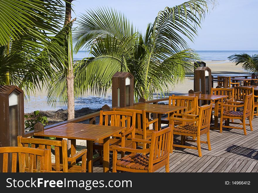 Table and chairs in empty cafe  at island Koh Chang , Thailand. Table and chairs in empty cafe  at island Koh Chang , Thailand.