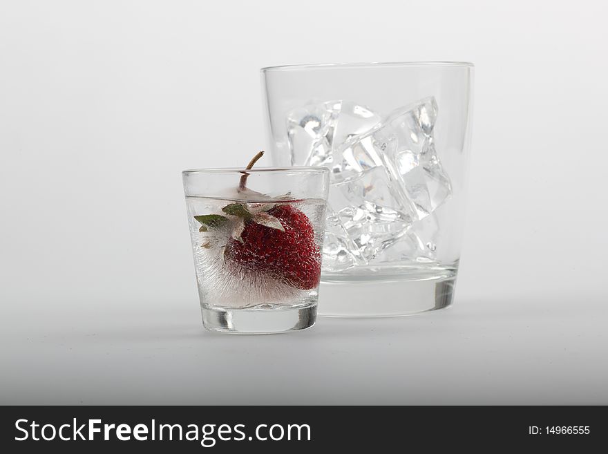 The frozen strawberry in a glass. The frozen strawberry in a glass