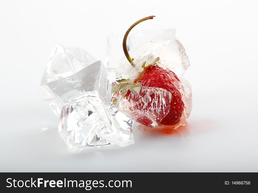 The frozen strawberry in a glass. The frozen strawberry in a glass