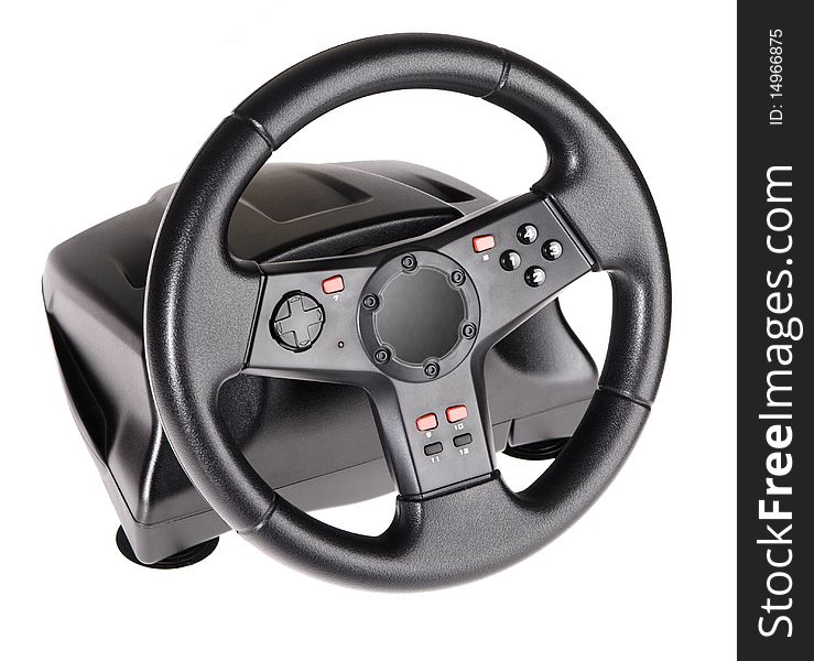 Gaming steering wheel isolated on white background