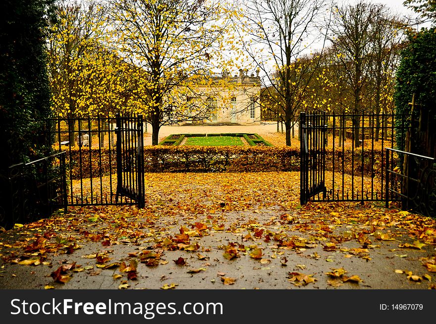 View of the Petite Palace at Versailles, France in the fall. View of the Petite Palace at Versailles, France in the fall