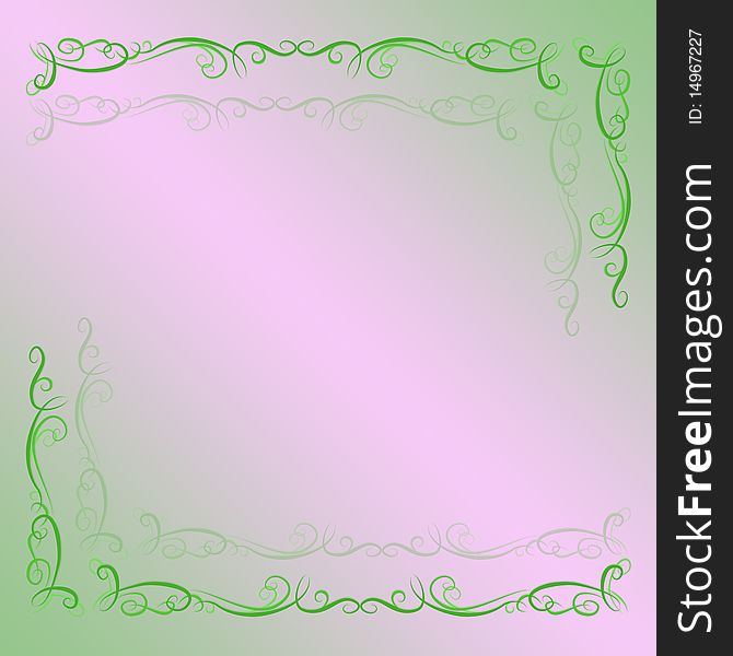 Background with decorative frame green and pink