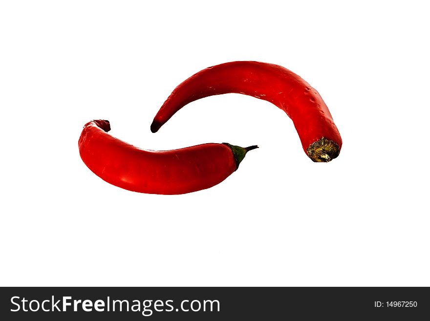 Two pods of red pepper on white background. Two pods of red pepper on white background