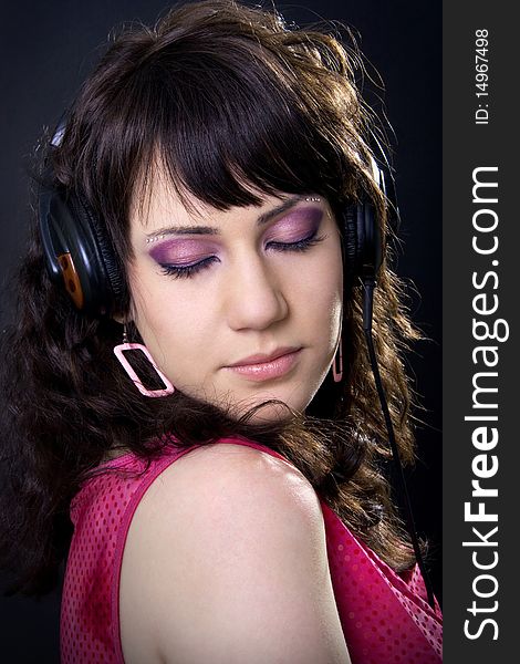 Portrait of a beautiful girl with headphones. Portrait of a beautiful girl with headphones