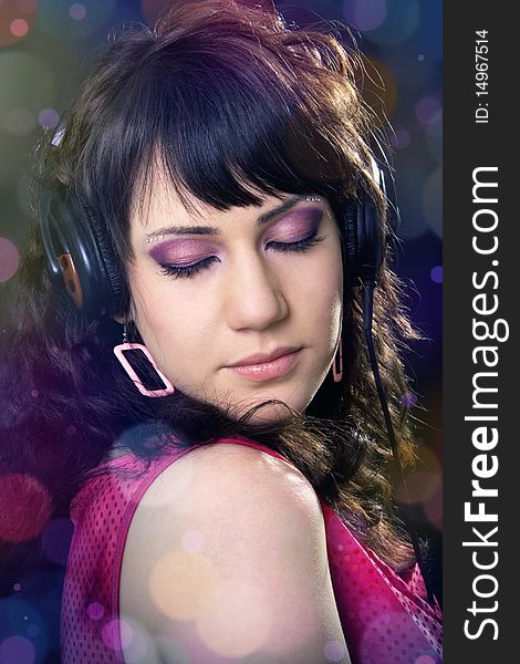 Portrait of a beautiful girl with headphones. Portrait of a beautiful girl with headphones