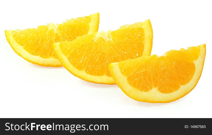 Fresh juicy chopped orange isolated on white background
