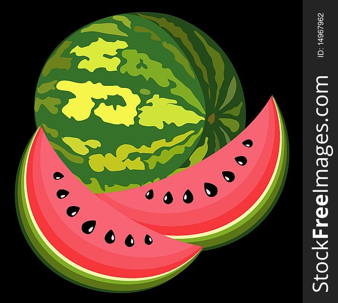 The big, juicy water-melon on black background