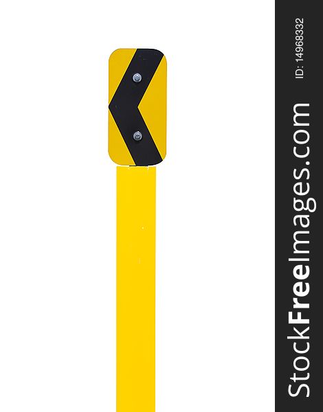 A yellow arrow turn warning sign