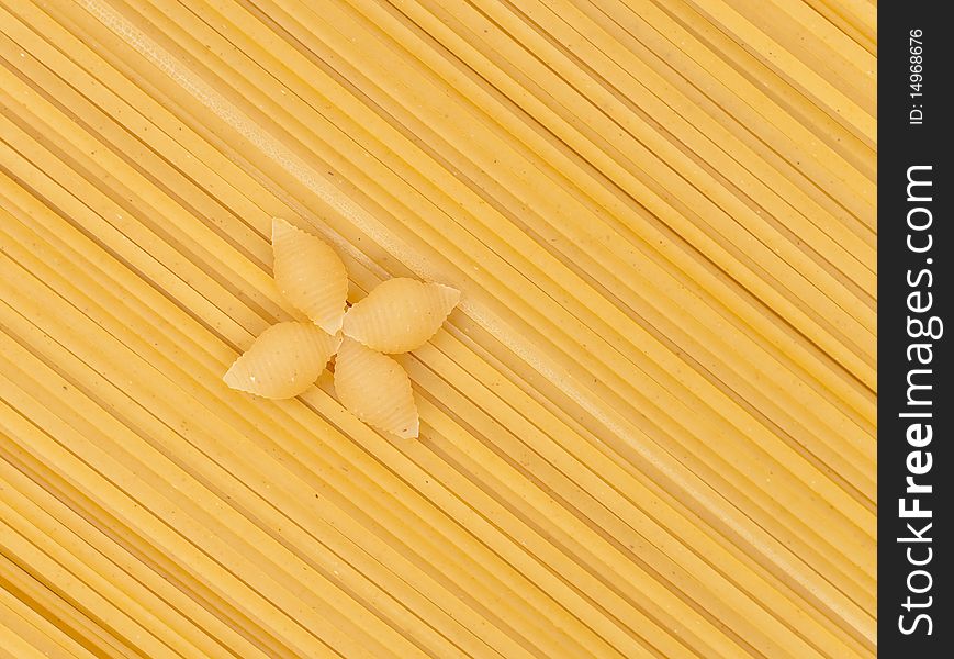 Pasta shells and angel-hair pasta background