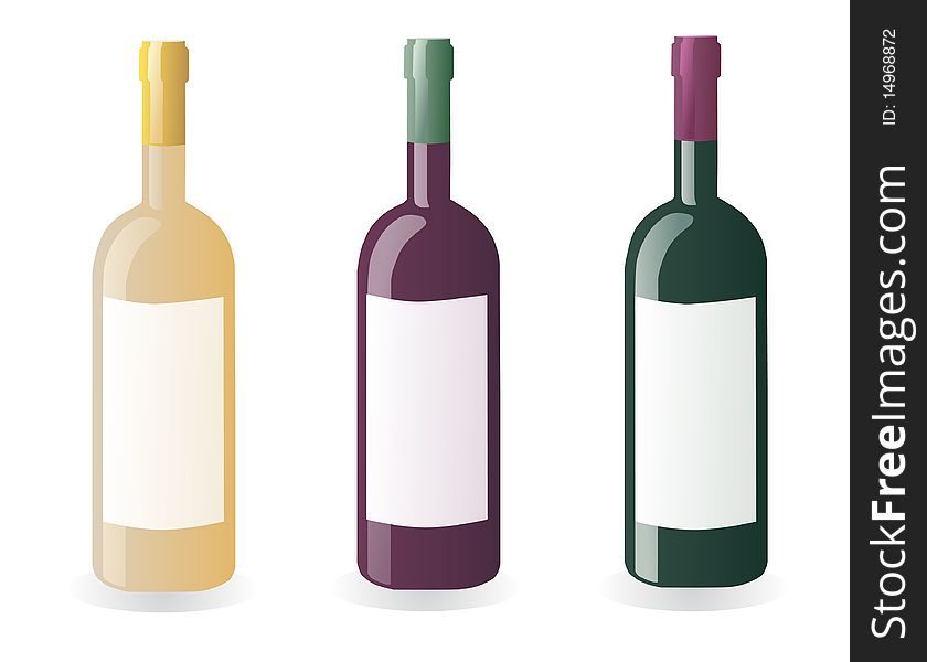 Three bottles of wine with blank label