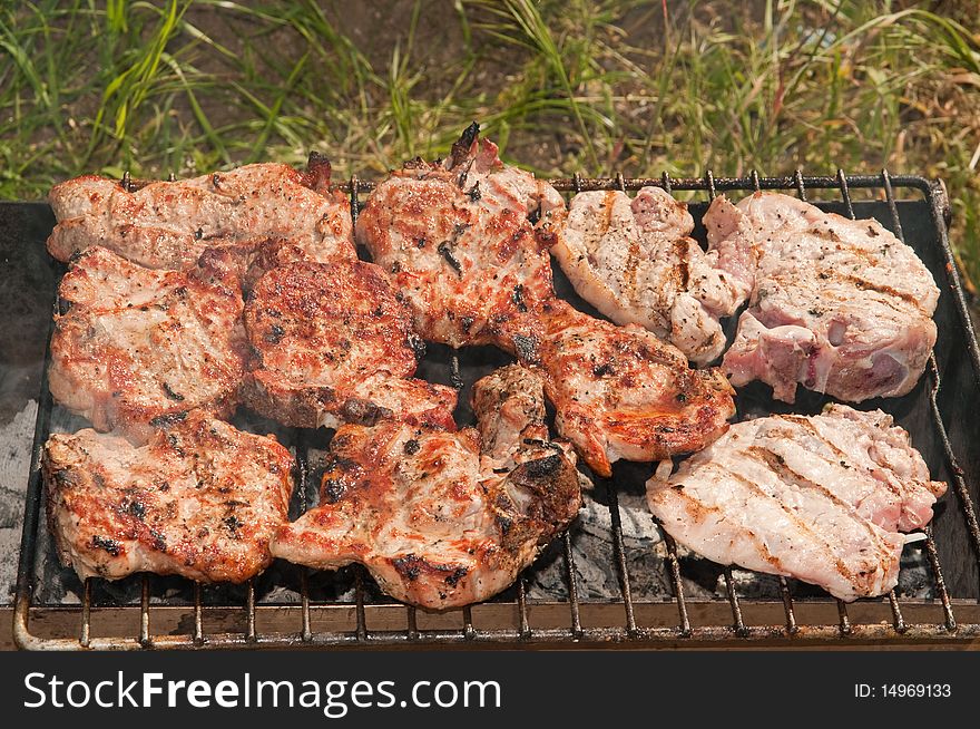 Barbecue meat prepared on a lattice. Barbecue meat prepared on a lattice.